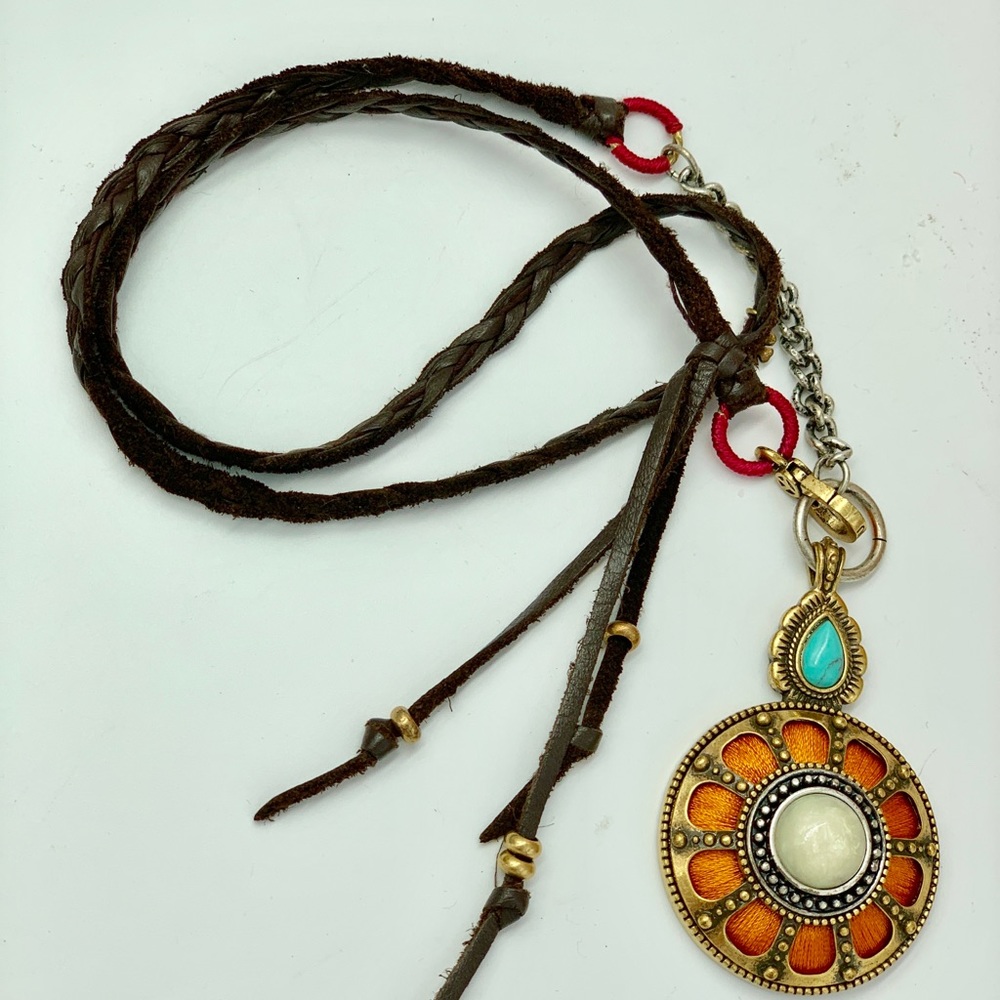 Lucky brand leather, thread and gemstone